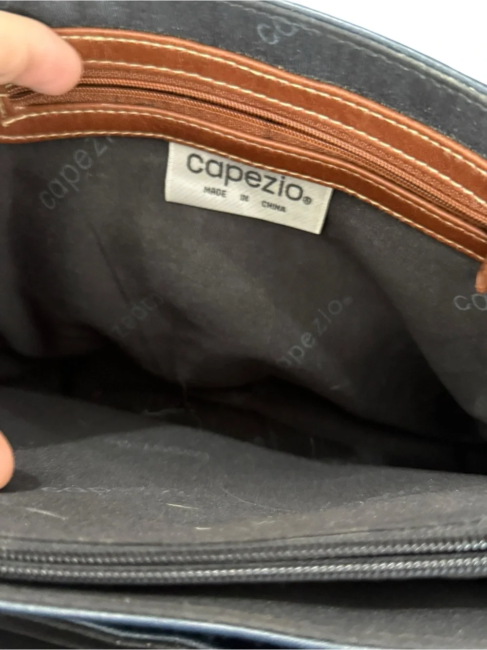 Capezio Navy and Brown Leather Satchel with Gold Accents